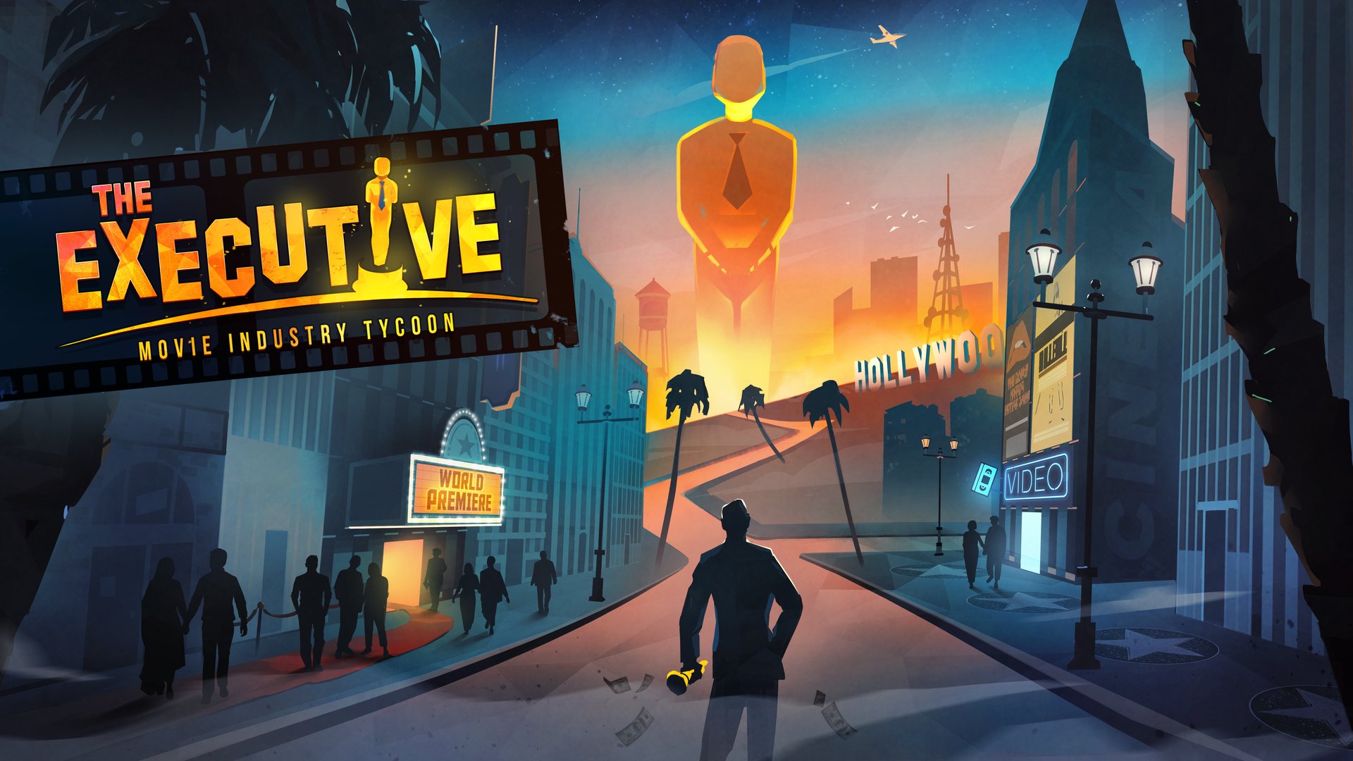 The Executive — Movie Industry Tycoon: a stylized view of Hollywood at sunset